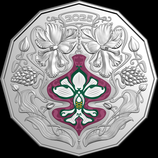 2025 50c Coloured Uncirculated Coin - Christmas Festive Florals