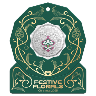 2025 50c Coloured Uncirculated Coin - Christmas Festive Florals