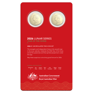 2026 $1 Uncirculated Two-Coin Set - Lunar Series - Year of the Horse