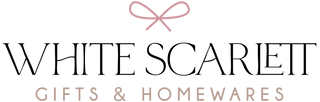 White Scarlett Gifts & Homewares logo with a pink bow on a white background