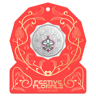 2025 50c Coloured Uncirculated Coin - Christmas Festive Florals