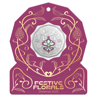 2025 50c Coloured Uncirculated Coin - Christmas Festive Florals