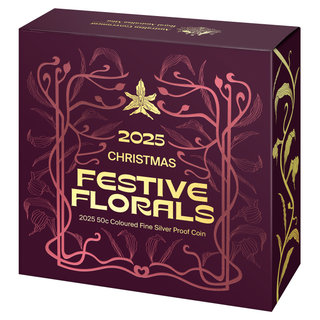 2025 50c Coloured Fine Silver Proof Coin - Christmas Festive Florals