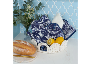 TEA TOWEL - LINEN - NAVY NATIVES