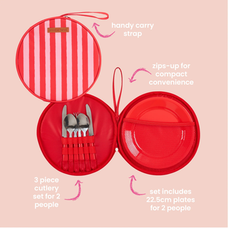 PLATE SET PICNIC ROUND SET RED STRIPE