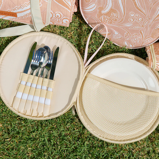 PLATE SET PICNIC ROUND NATIVES TAN