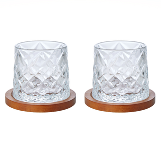 GLASS ETCHED WHISKEY S/2 WITH COASTERS